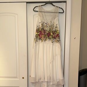 Karen Millen White High-Low Dress with Floral Design